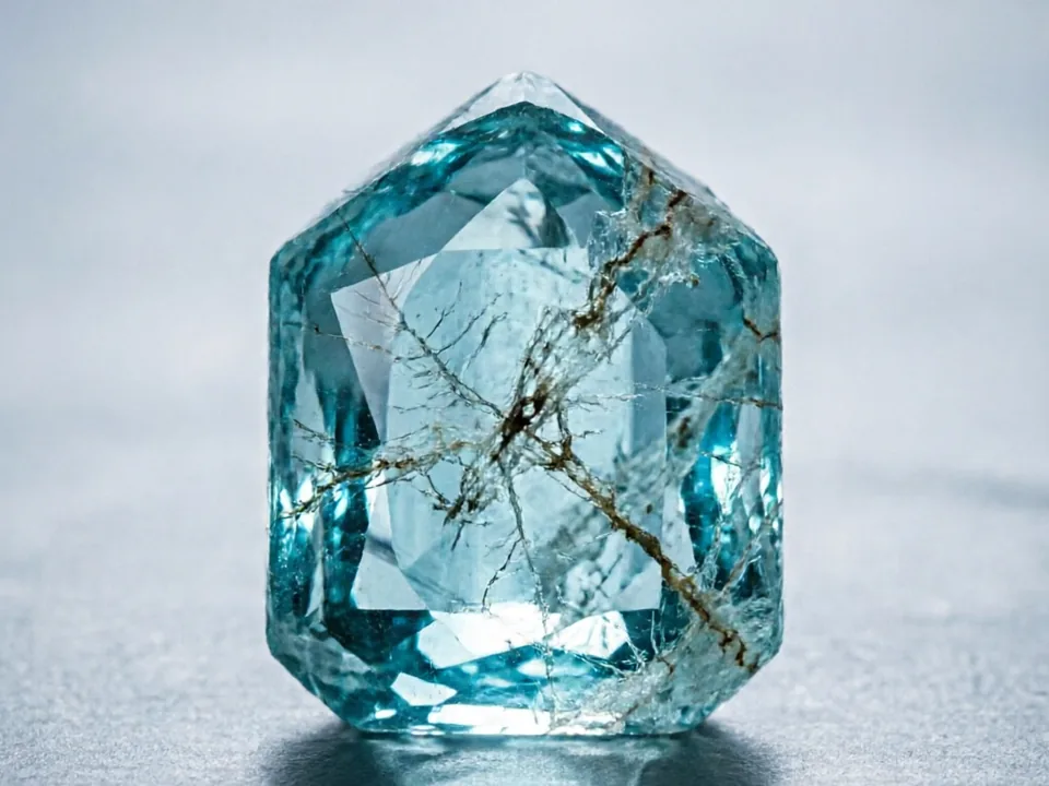Aquamarine specimen on a neutral background.