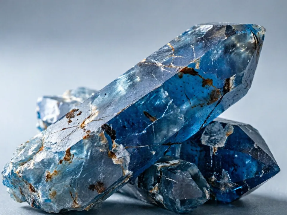 Blue needle quartz specimen with blue needle-like internal features.