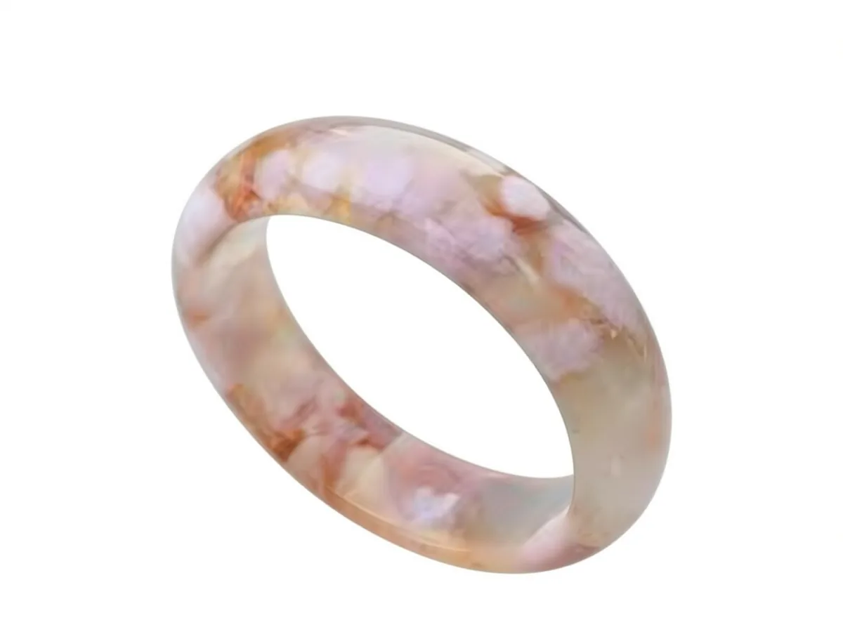 Round-bead cherry blossom agate bracelet with pink and cream floral patterns