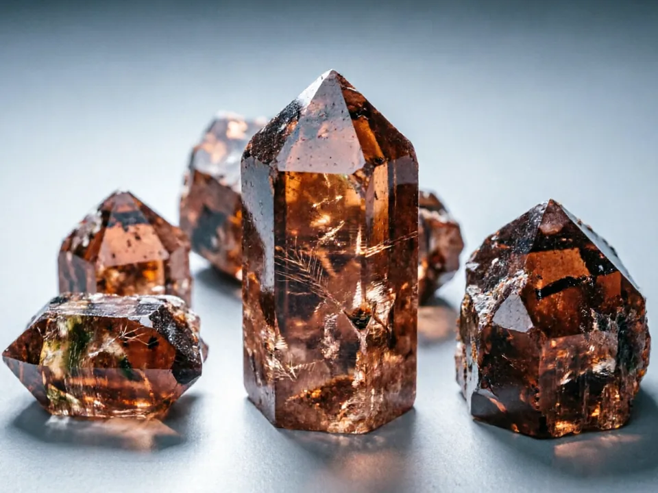 Copper Rutile Quartz specimen on a neutral background.