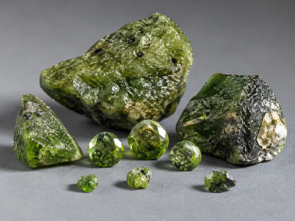 Demantoid Garnet specimen on a neutral background.