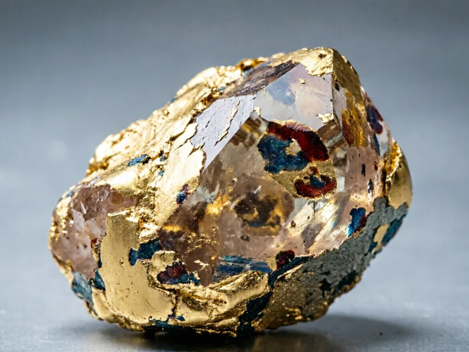 Gold Rutile Quartz specimen on a neutral background.