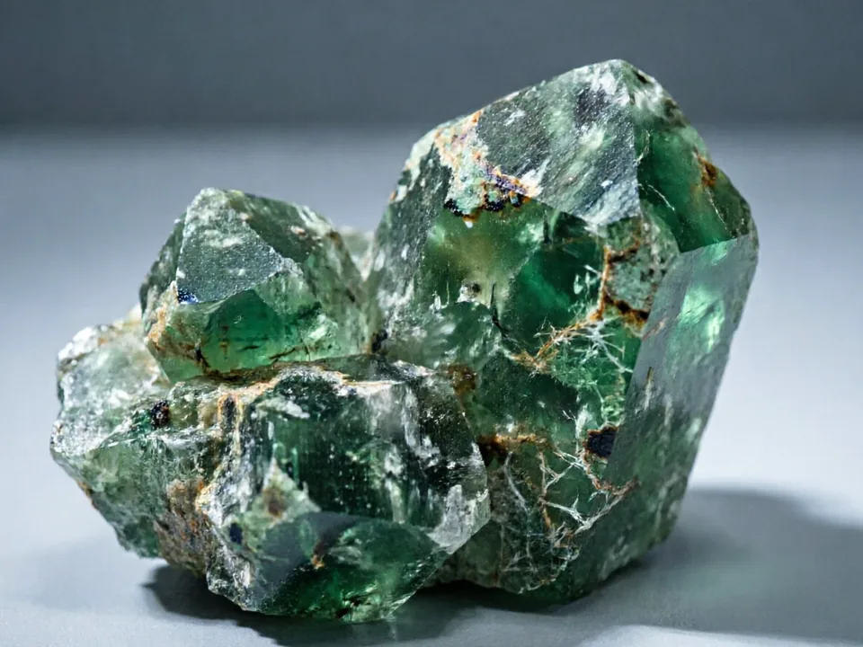 Green Phantom Quartz specimen on a neutral background.