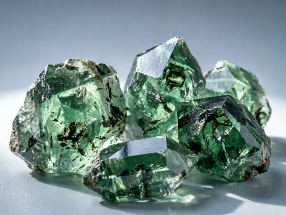 Green Rutile Quartz specimen on a neutral background.