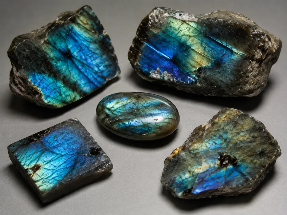 Labradorite specimen on a neutral background.