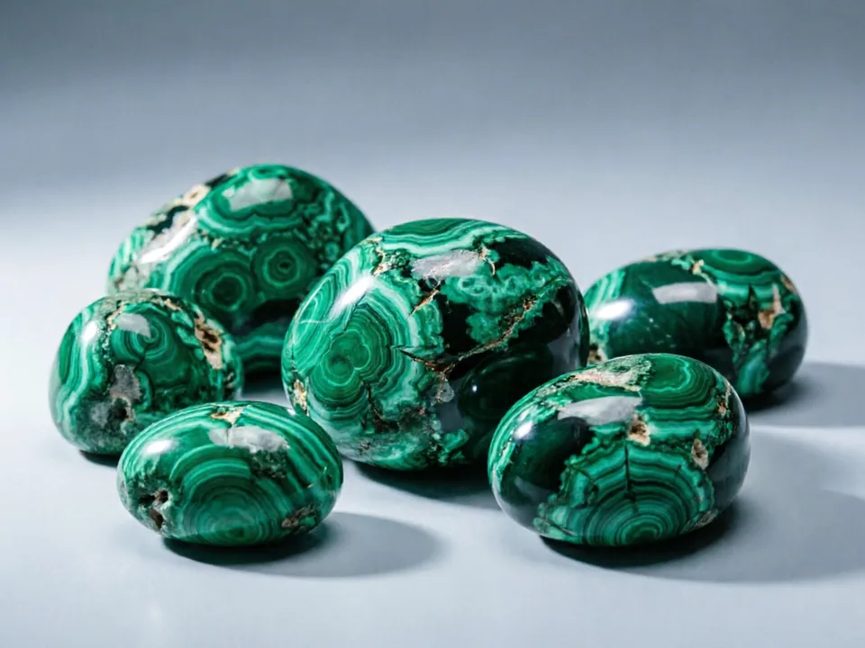 Malachite specimen on a neutral background.