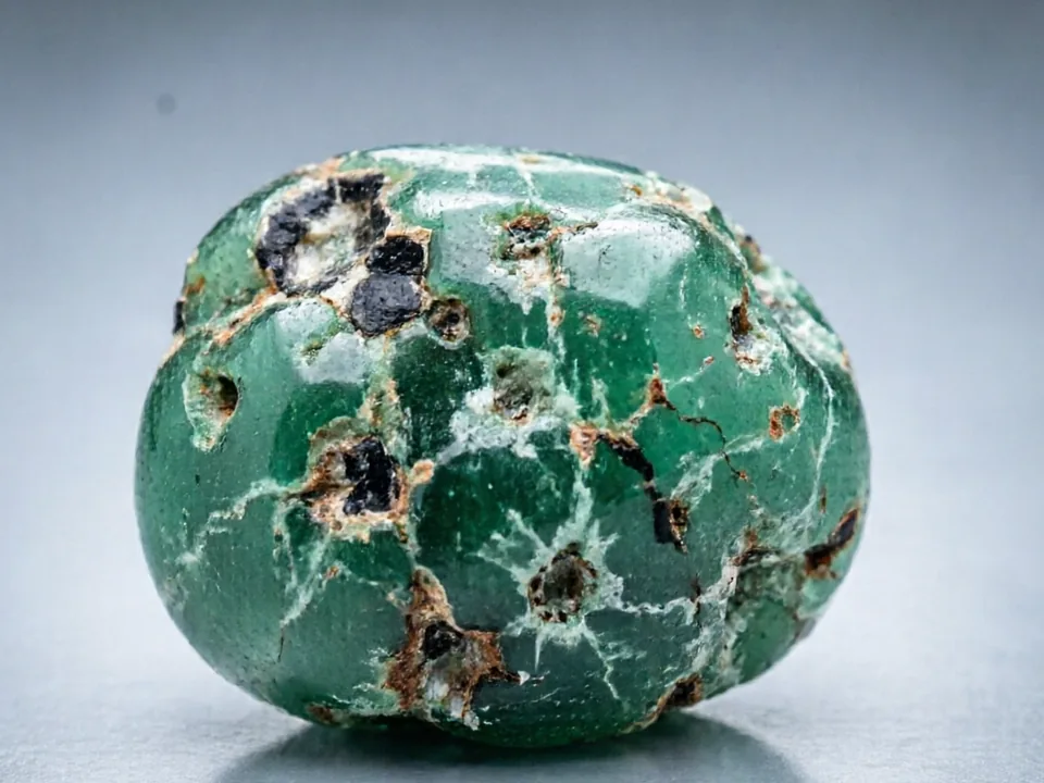Prehnite specimen on a neutral background.