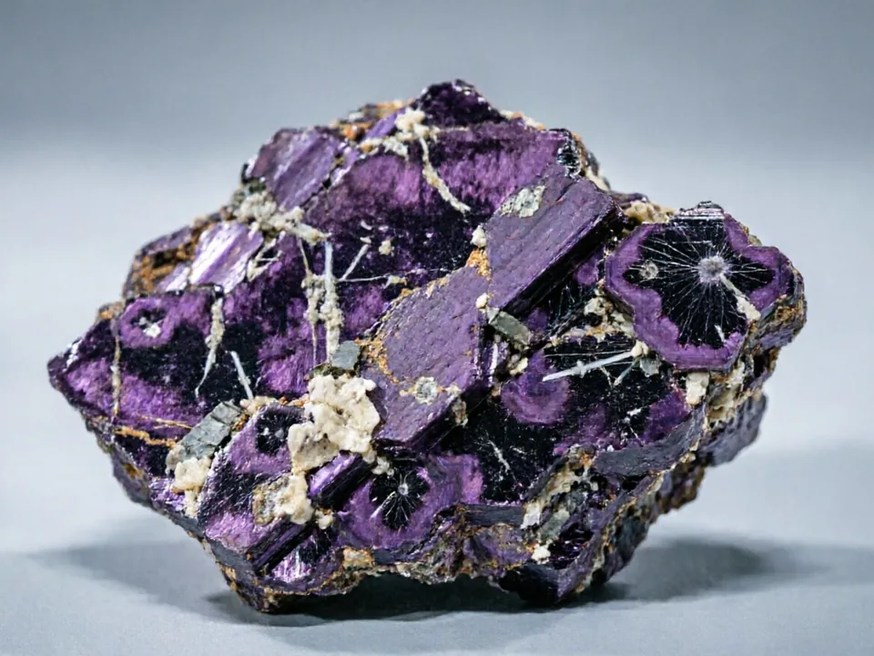 Purple Mica (Lepidolite) specimen on a neutral background.