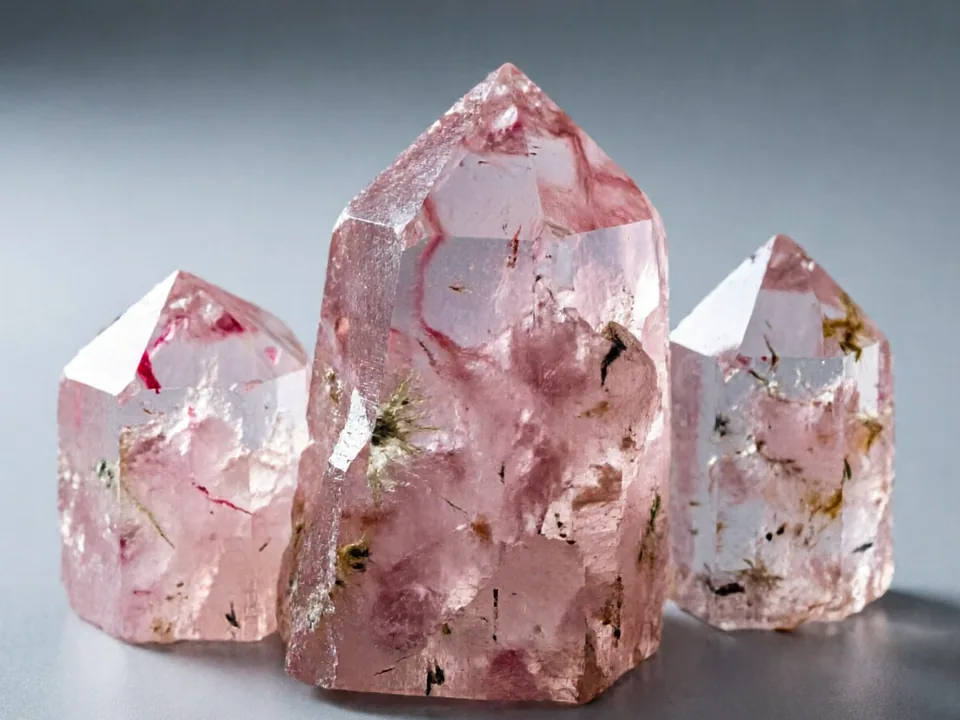 Rose Quartz specimen on a neutral background.