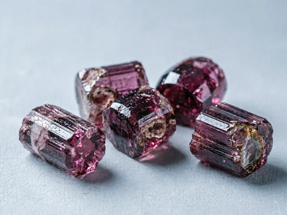 Rubellite Tourmaline specimen on a neutral background.