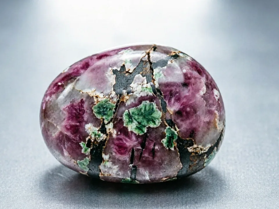 Ruby in Zoisite (Anyolite) specimen on a neutral background.