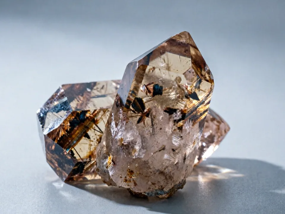 Rutilated Quartz (Titanium Quartz) specimen on a neutral background.