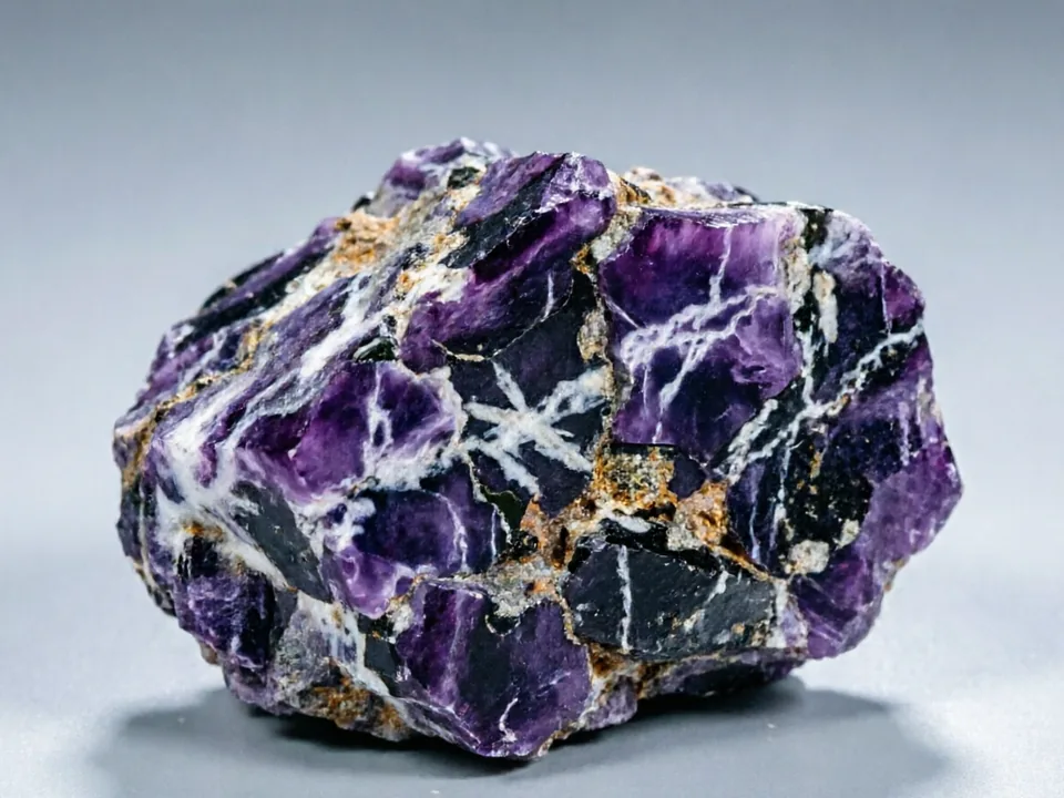 Sugilite specimen on a neutral background.