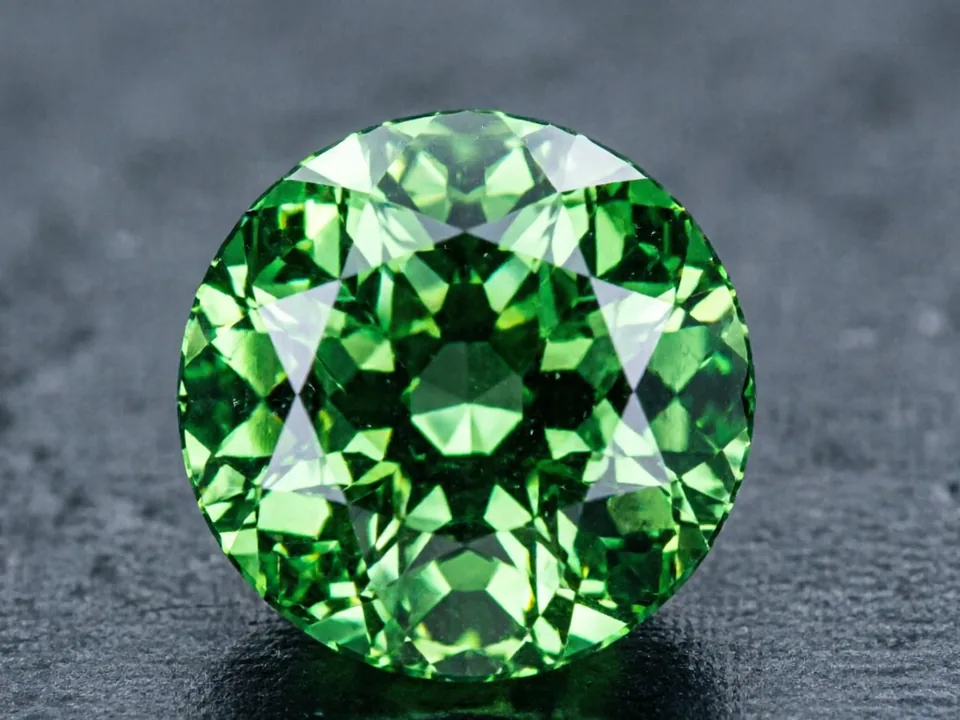 Illustrative Tsavorite Garnet specimen on a neutral background.