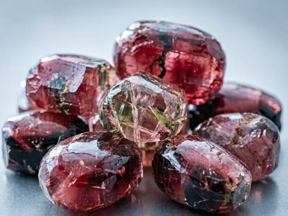 Watermelon Tourmaline specimen on a neutral background.