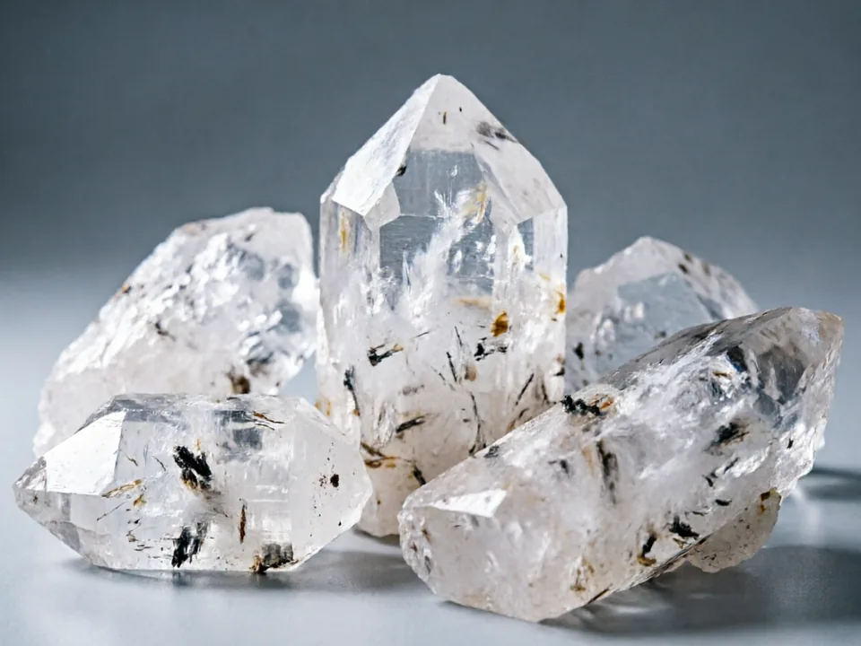 White Phantom Quartz specimen on a neutral background.
