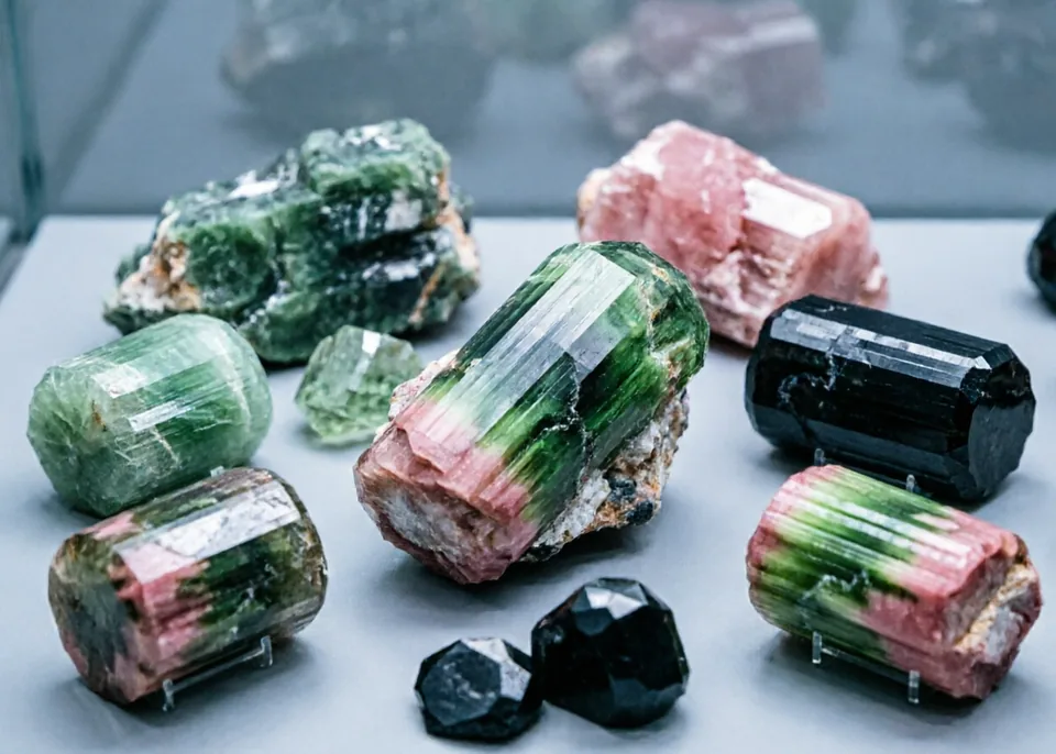 Tourmaline specimen on a neutral background.